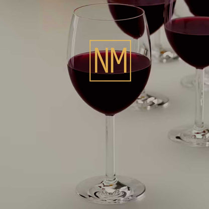 Customized Red Wine Glass Name Logo Initials Monogram - Square