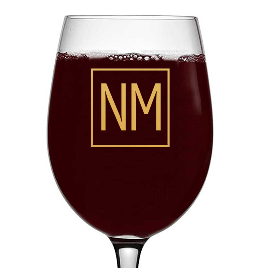Customized Red Wine Glass Name Logo Initials Monogram - Square