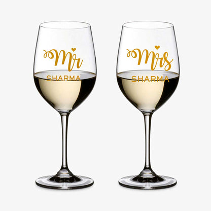 Custom Wine Glasses Set Of 2 Gifts for Couples - Mr & Mrs