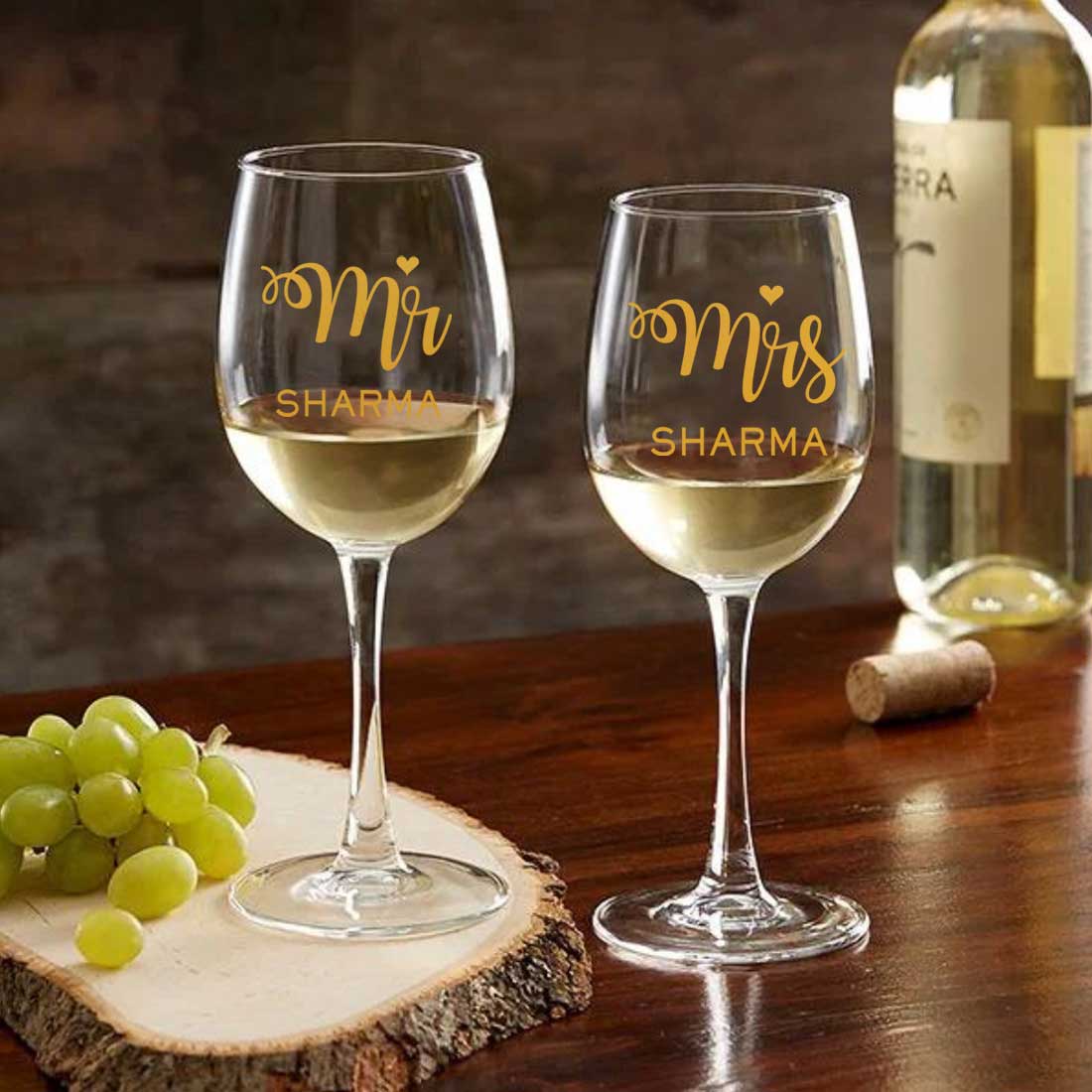 Custom Wine Glasses Set Of 2 Gifts for Couples - Mr & Mrs