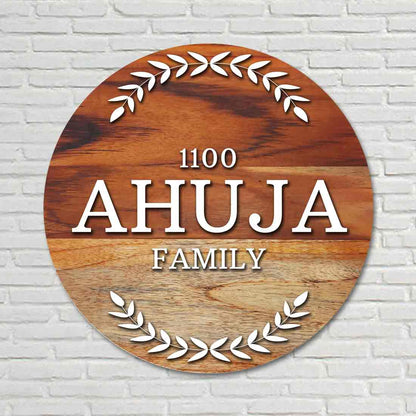 Customized Wooden Round Name Board for Home Flat with Acrylic Letters