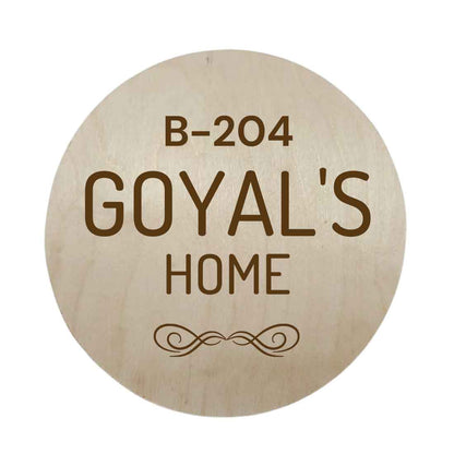 Customized Wooden Name Plates for Home Flat Bungalows-Engraved Round Name Board