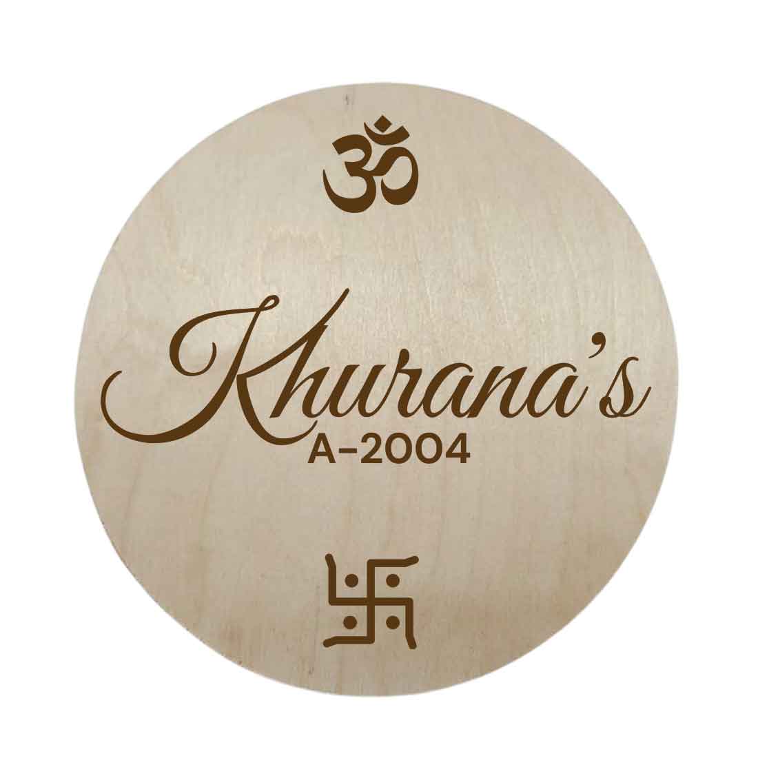 Personalized Wooden Name Plates for Home Flat Engraved Round Name Board