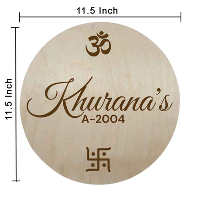 Personalized Wooden Name Plates for Home Flat Engraved Round Name Board