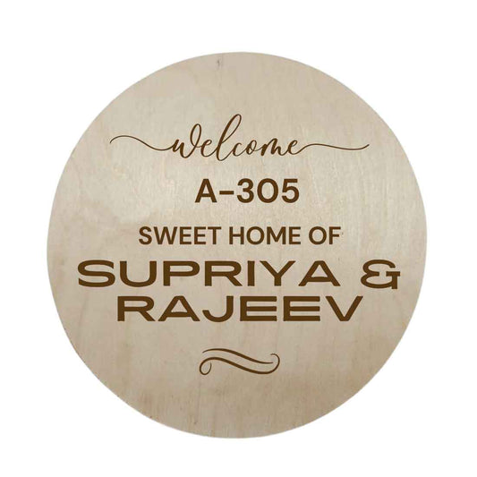 Wooden Engraved Round Personalized Name Plates Name Plate for Home Outdoor Entrance