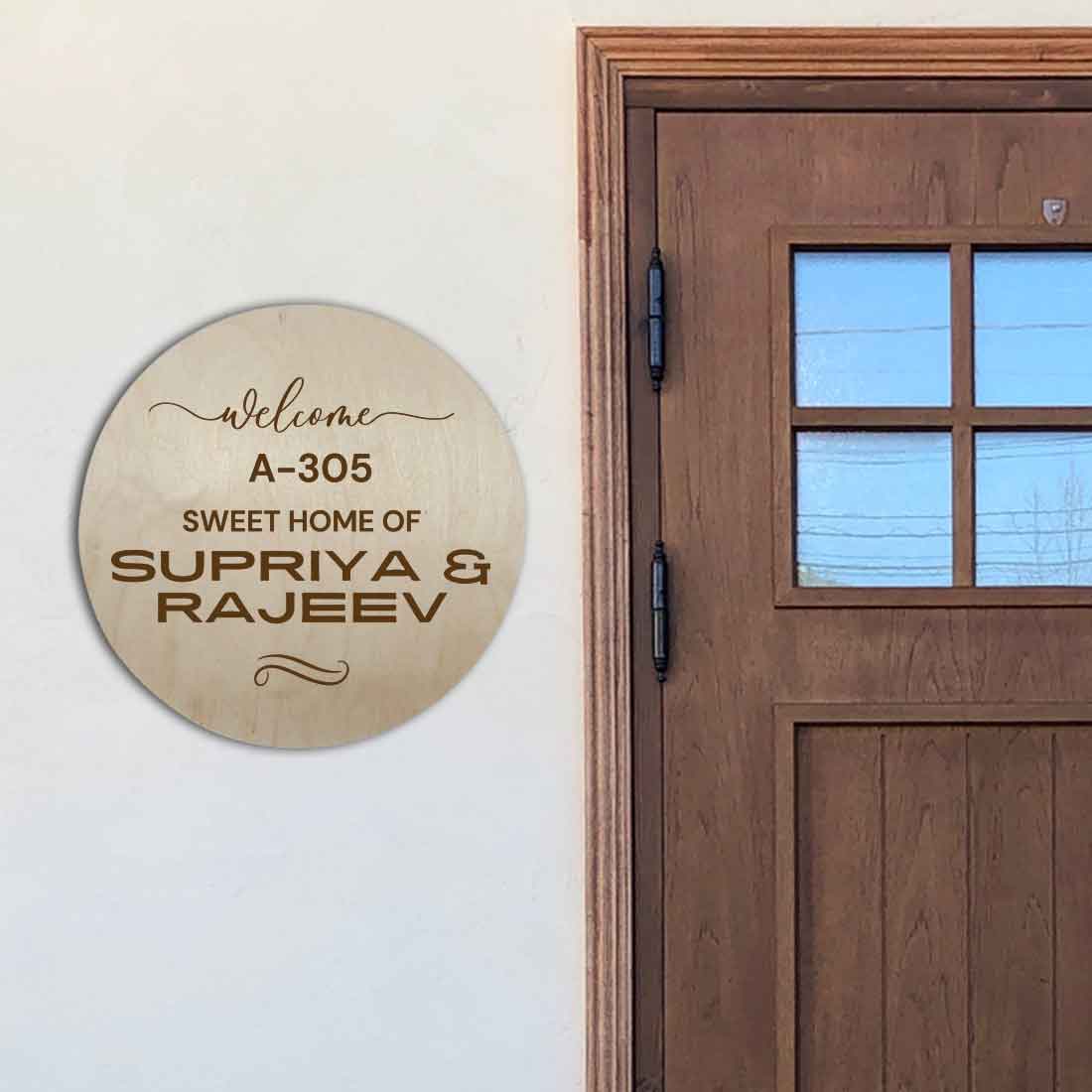 Wooden Engraved Round Personalized Name Plates Name Plate for Home Outdoor Entrance