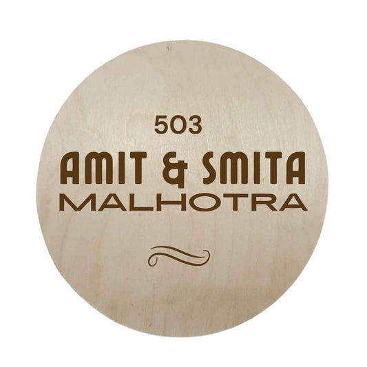 Engraved Wooden Personalized Round Name Plate for House Bungalows Outdoor