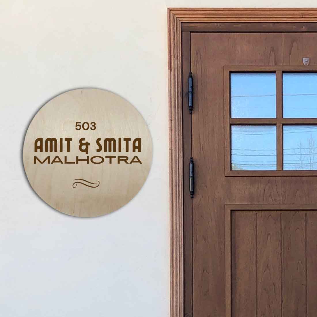 Engraved Wooden Personalized Round Name Plate for House Bungalows Outdoor
