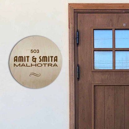 Engraved Wooden Personalized Round Name Plate for House Bungalows Outdoor