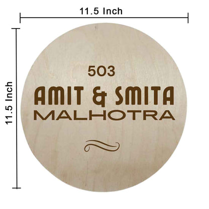 Engraved Wooden Personalized Round Name Plate for House Bungalows Outdoor