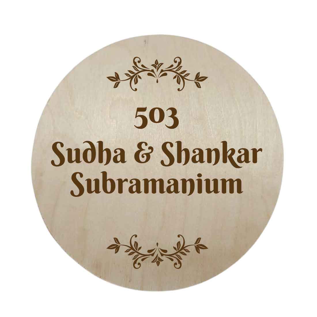 Personalized Name Plate for House Flat Bungalows Engraved Wooden Name Board Round