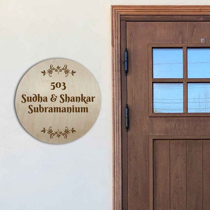 Personalized Name Plate for House Flat Bungalows Engraved Wooden Name Board Round