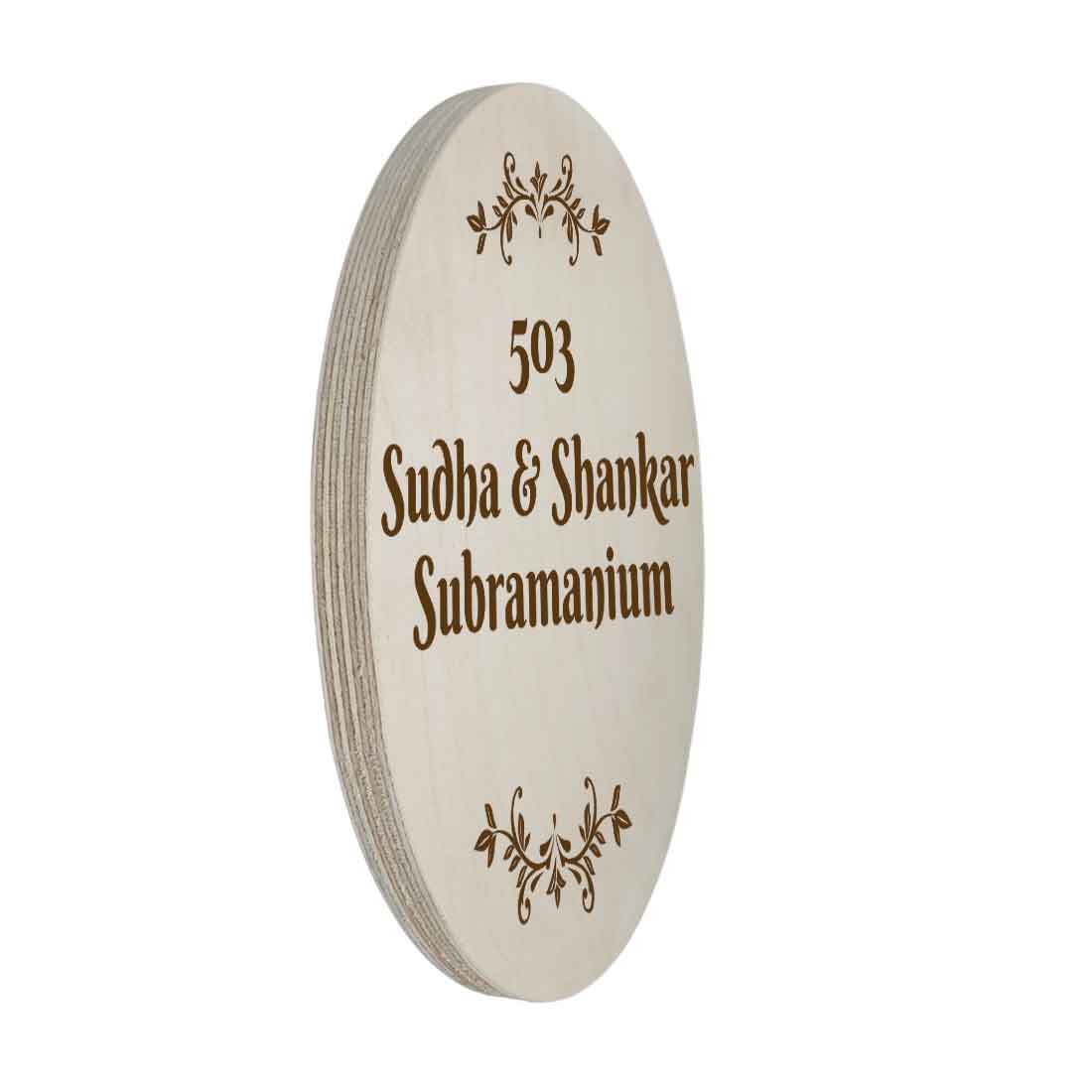 Personalized Name Plate for House Flat Bungalows Engraved Wooden Name Board Round