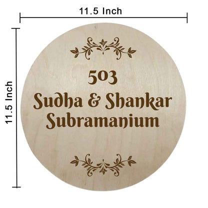 Personalized Name Plate for House Flat Bungalows Engraved Wooden Name Board Round