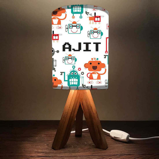 Custom Wooden Lamp Stand - Cute Robot Nutcase