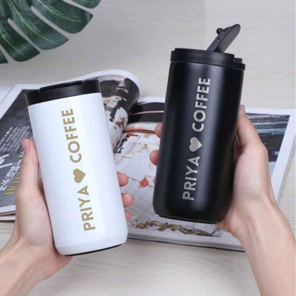 Personalised Stainless Steel Coffee Tumbler Engraved Custom Travel Mug Vacuum Flask (400 ML) - design name