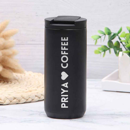Personalised Stainless Steel Coffee Tumbler Engraved Custom Travel Mug Vacuum Flask (400 ML) - design name