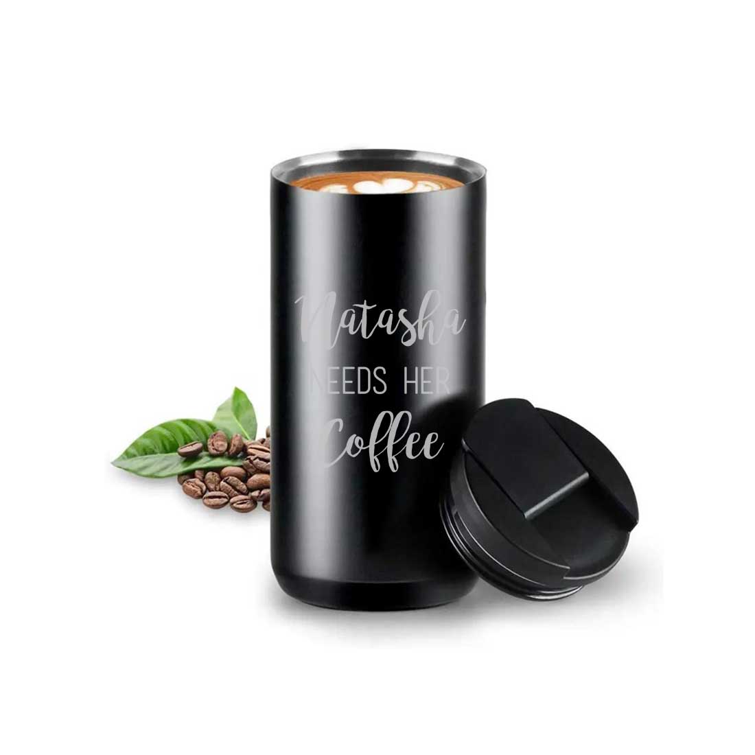 Personalized Travel Tea Mug with Lid Name Engraved Stainless Steel Flask (400ML)