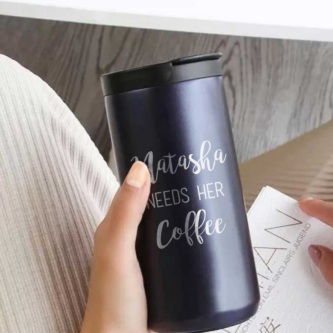 Personalized Travel Tea Mug with Lid Name Engraved Stainless Steel Flask (400ML)