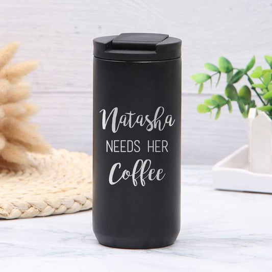 Personalized Travel Tea Mug with Lid Name Engraved Stainless Steel Flask (400ML)
