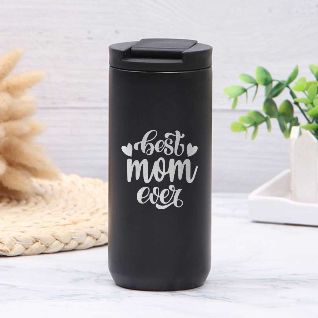Tea Travel Mug with Lid Engraved Stainless Steel Flask for Mother Day Gift (400ML) Best Mom Ever White