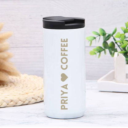 Personalised Stainless Steel Coffee Tumbler Engraved Custom Travel Mug Vacuum Flask (400 ML) - design name