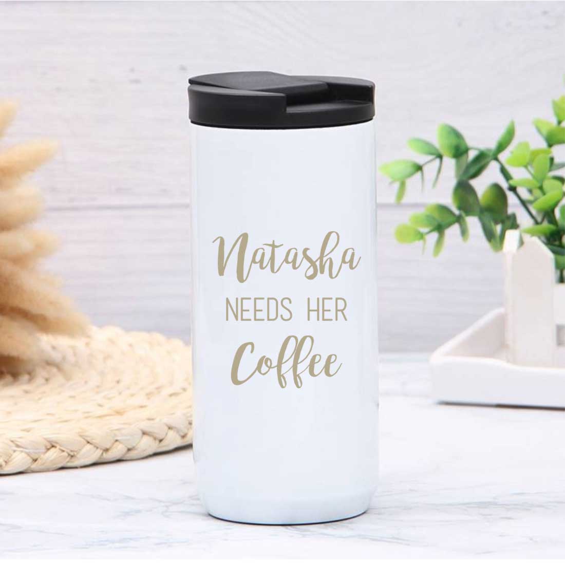 Personalized Travel Tea Mug with Lid Name Engraved Stainless Steel Flask (400ML)