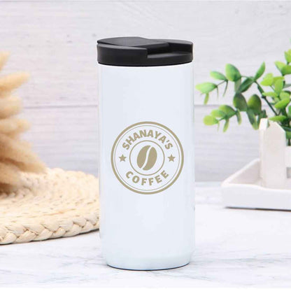 Personalised Tea Travel Mug with Lid Name Engraved Stainless Steel Flask (400ML)