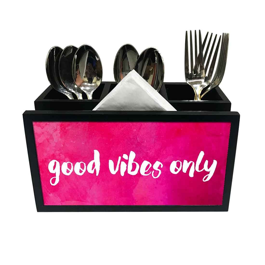 Cutlery Tissue Holder Napkin Stand -  Good Vibes Only Nutcase