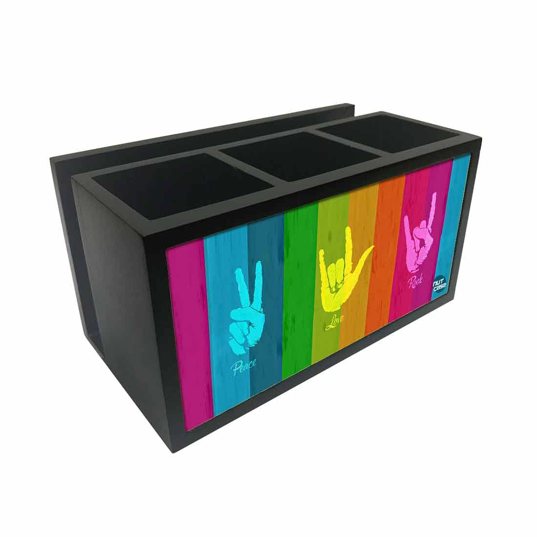 Cutlery Tissue Holder Napkin Stand -  Peace Love Rock Nutcase