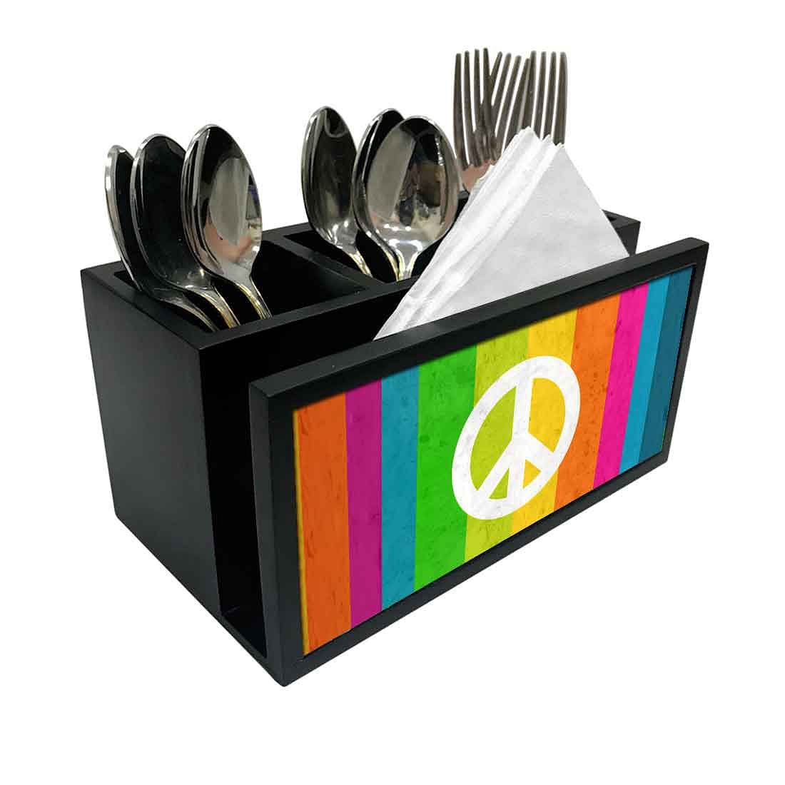 Cutlery Tissue Holder Napkin Stand -  Peace Rainbow Color Nutcase