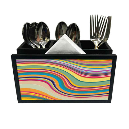 Cutlery Tissue Holder Napkin Stand -  Coloreful Waves Lines Nutcase