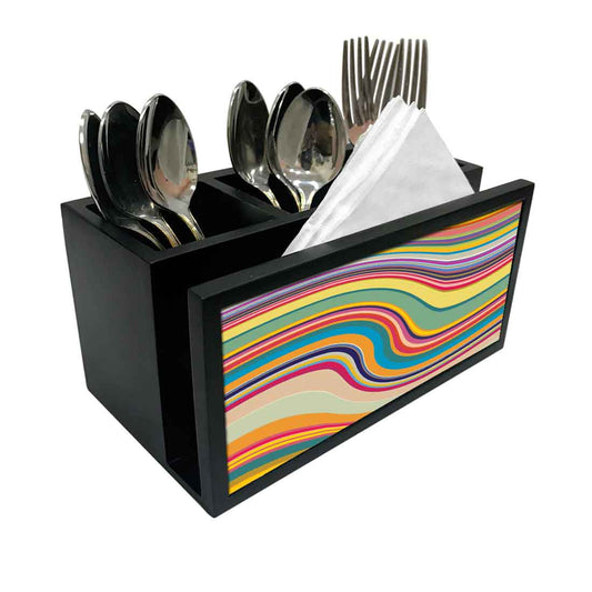 Cutlery Tissue Holder Napkin Stand -  Coloreful Waves Lines Nutcase