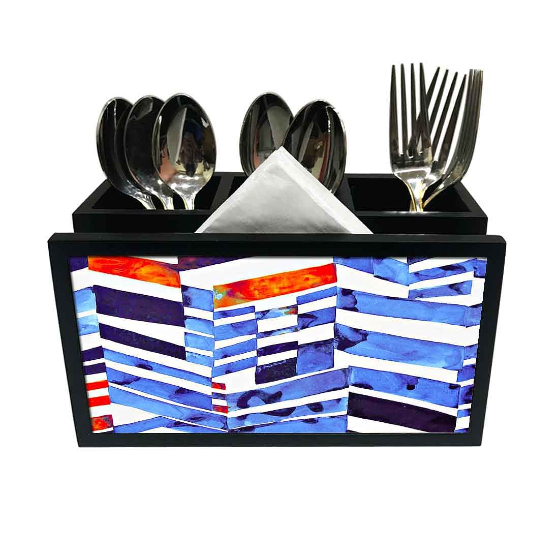 Cutlery Tissue Holder Napkin Stand -  Blue Lines Pattern Nutcase