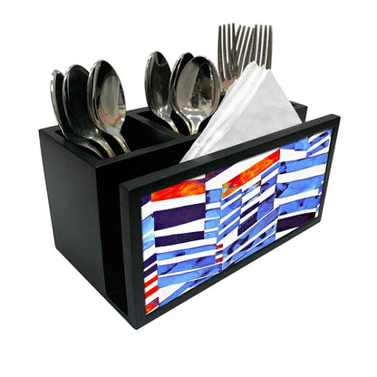 Cutlery Tissue Holder Napkin Stand -  Blue Lines Pattern Nutcase