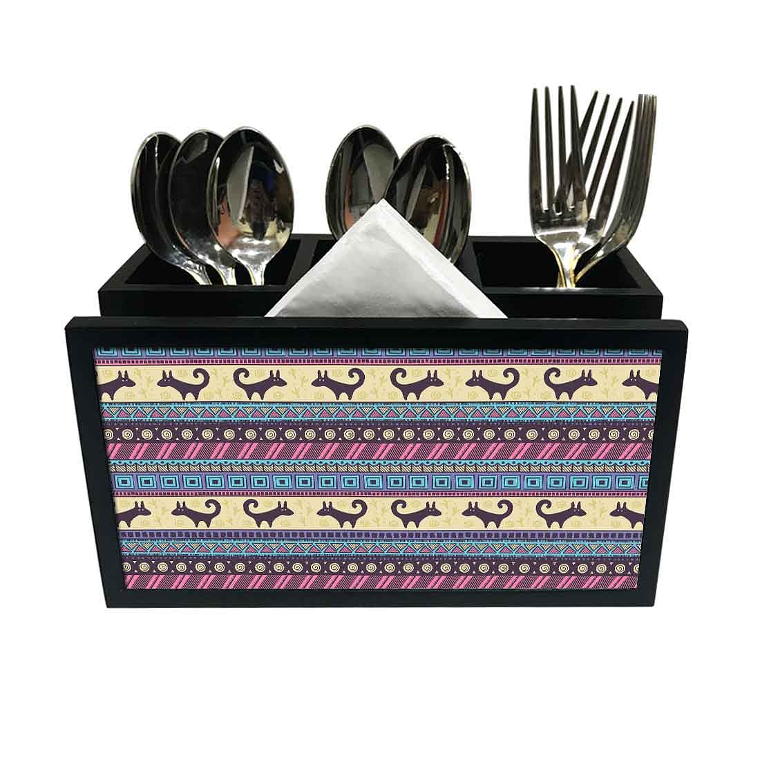 Cutlery Tissue Holder Napkin Stand -  Aztec Design Nutcase