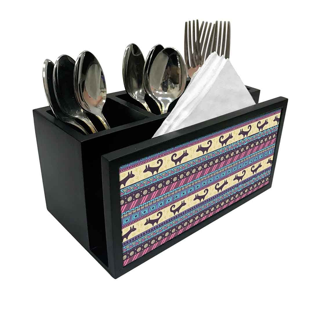 Cutlery Tissue Holder Napkin Stand -  Aztec Design Nutcase