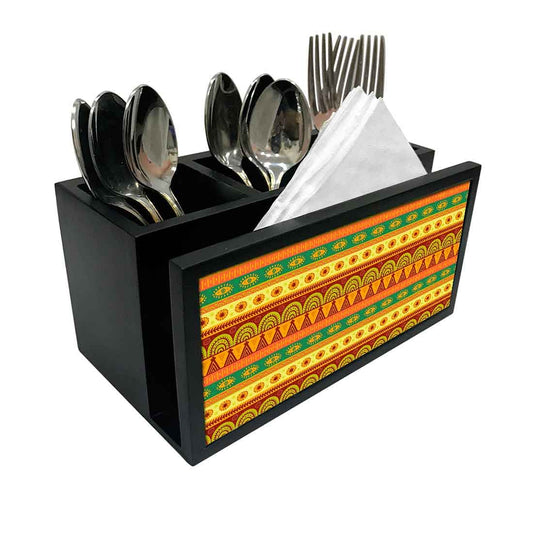 Cutlery Tissue Holder Napkin Stand -  Yellow Ethnic Nutcase