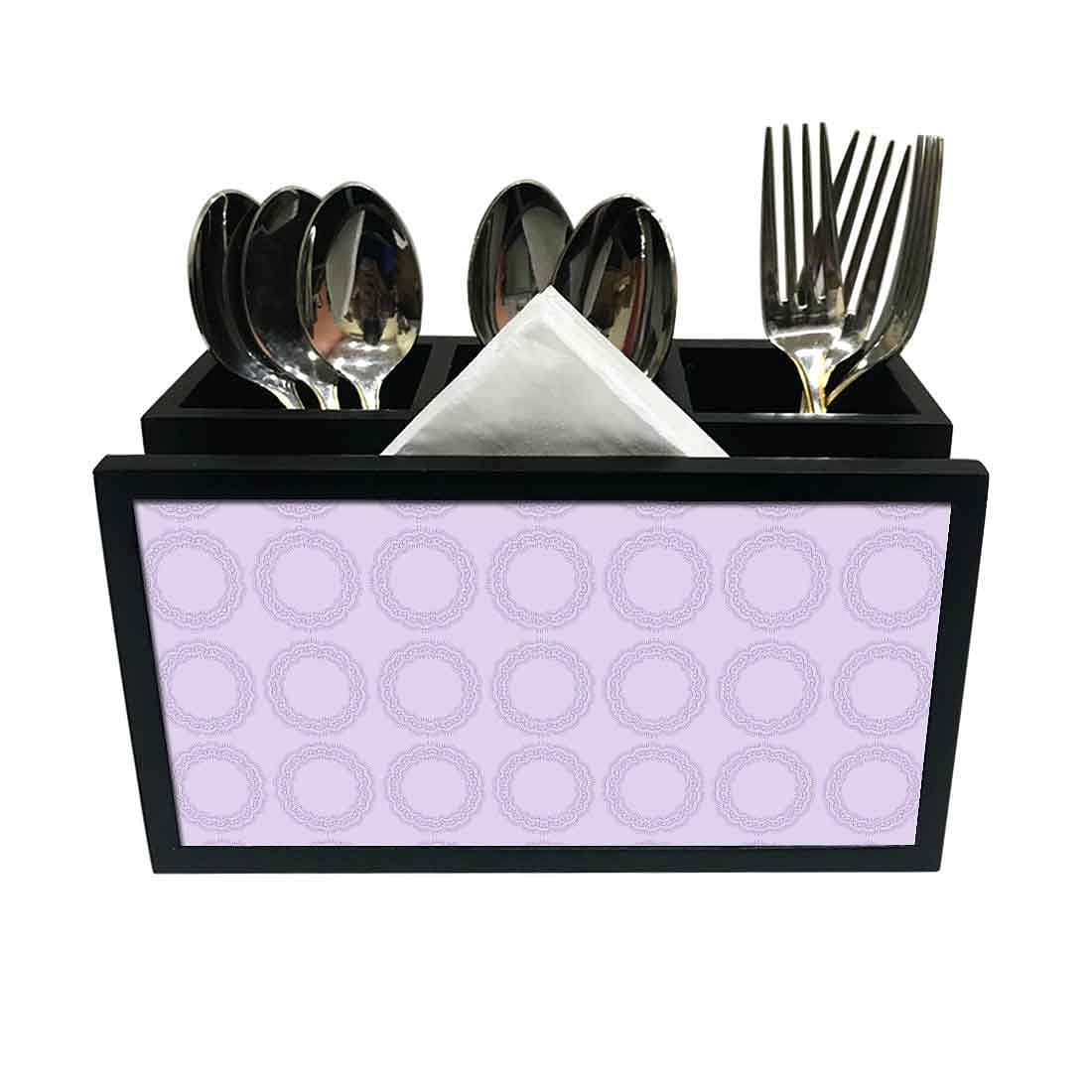 Cutlery Tissue Holder Napkin Stand -  Purple Circle Pattern Nutcase