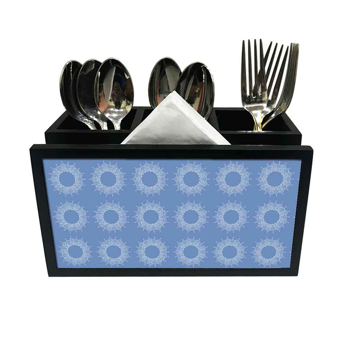 Cutlery Tissue Holder Napkin Stand -  Blue Flower Pattern Nutcase