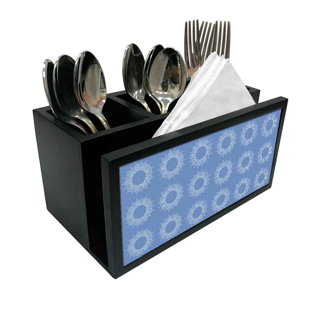 Cutlery Tissue Holder Napkin Stand -  Blue Flower Pattern Nutcase