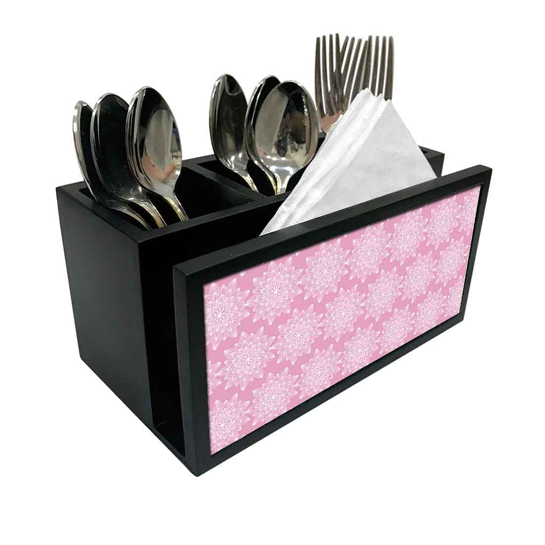 Cutlery Tissue Holder Napkin Stand -  Pink Flower Nutcase