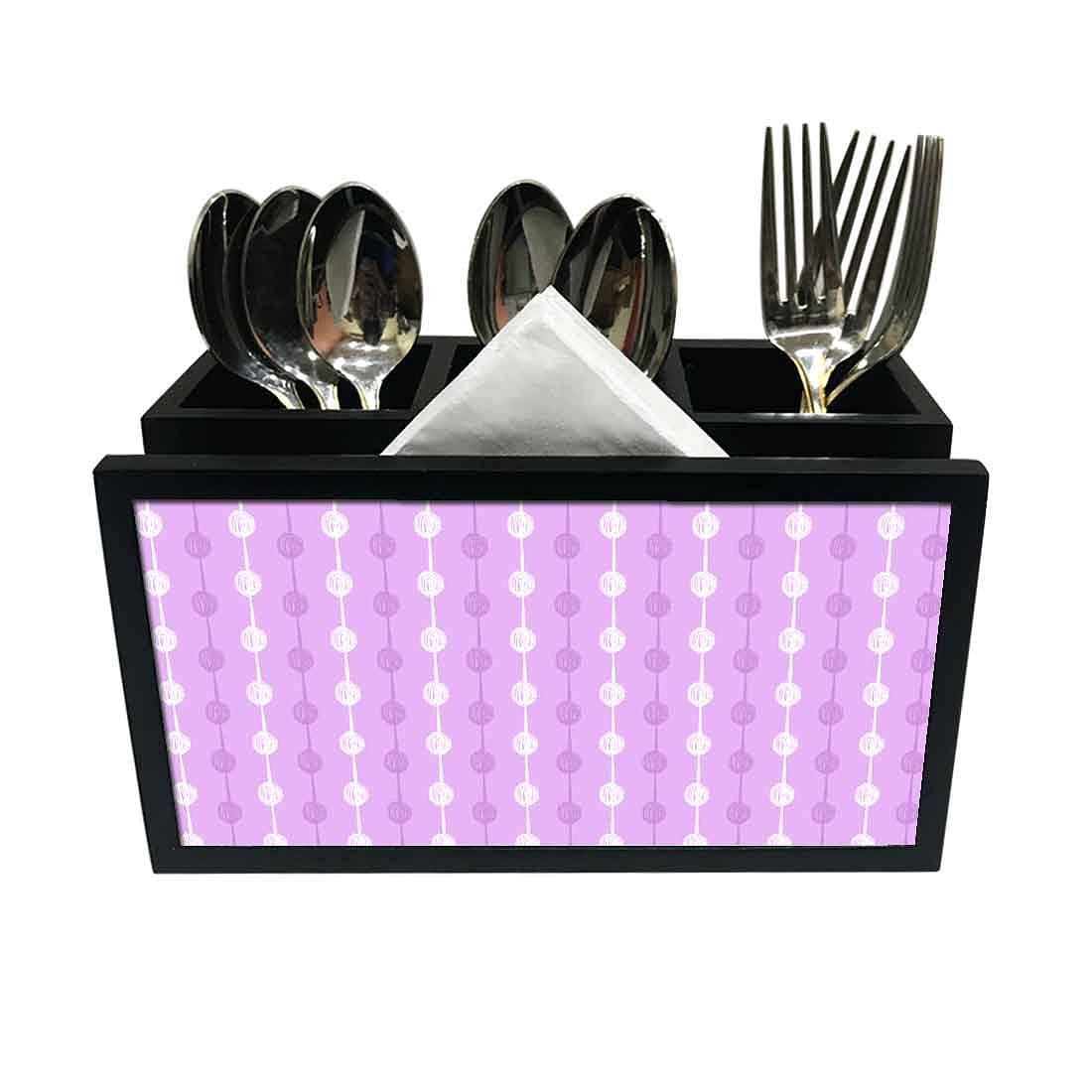 Cutlery Tissue Holder Napkin Stand -  White and Purple Dots Line Nutcase