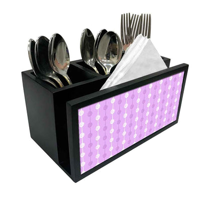 Cutlery Tissue Holder Napkin Stand -  White and Purple Dots Line Nutcase