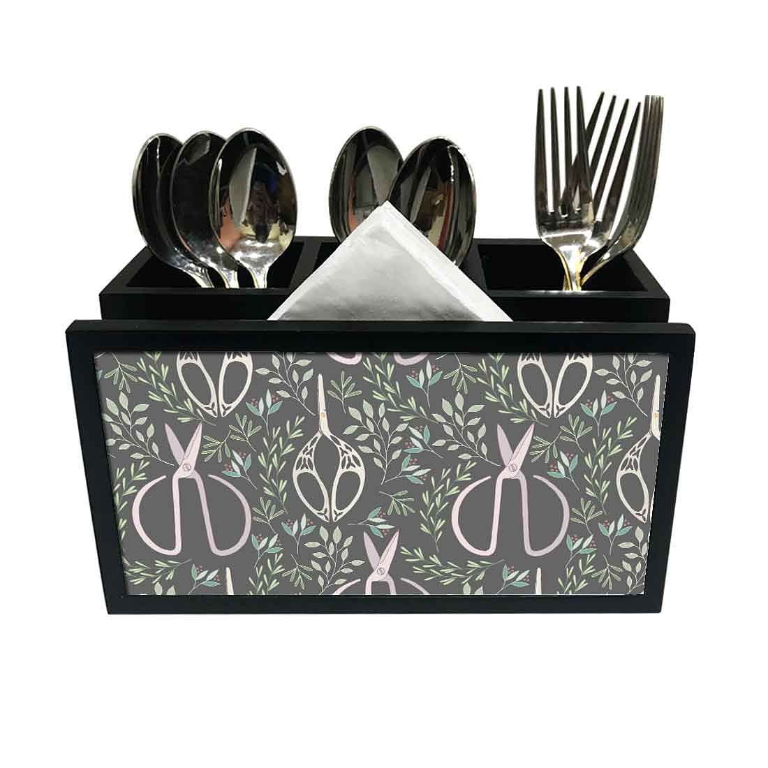 Cutlery Tissue Holder Napkin Stand -  Scissors and Leaf Nutcase