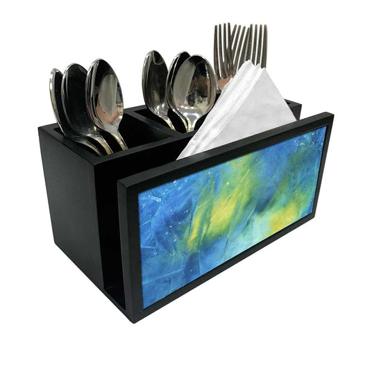 Cutlery Tissue Holder Napkin Stand -  Arctic Space Dark Blue Green Watercolor Nutcase