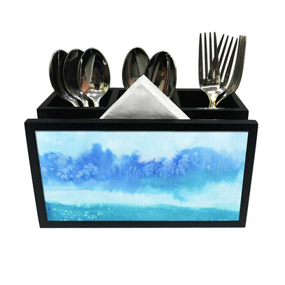 Cutlery Tissue Holder Napkin Stand -  Arctic Space Sky Blue Watercolor Nutcase