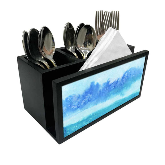 Cutlery Tissue Holder Napkin Stand -  Arctic Space Sky Blue Watercolor Nutcase