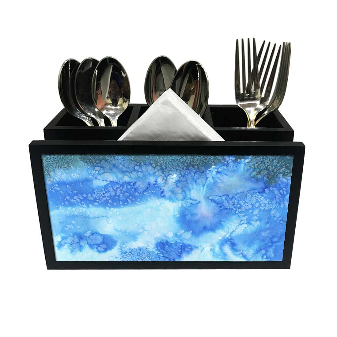 Cutlery Tissue Holder Napkin Stand -  Arctic Space Blue Shades Watercolor Nutcase