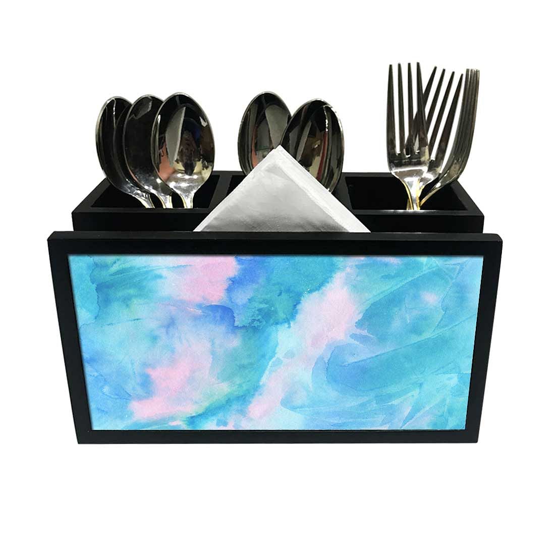 Cutlery Tissue Holder Napkin Stand -  Arctic Space Sky Blue Green Watercolor Nutcase